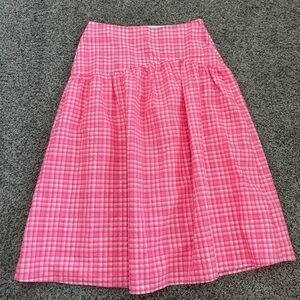 NWT Top Shop Seersucker Bright Pink Gingham Neon Maxi Skirt Sze 10 Drop Waist
